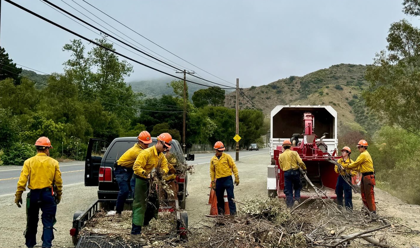 Local community volunteers clearing brush